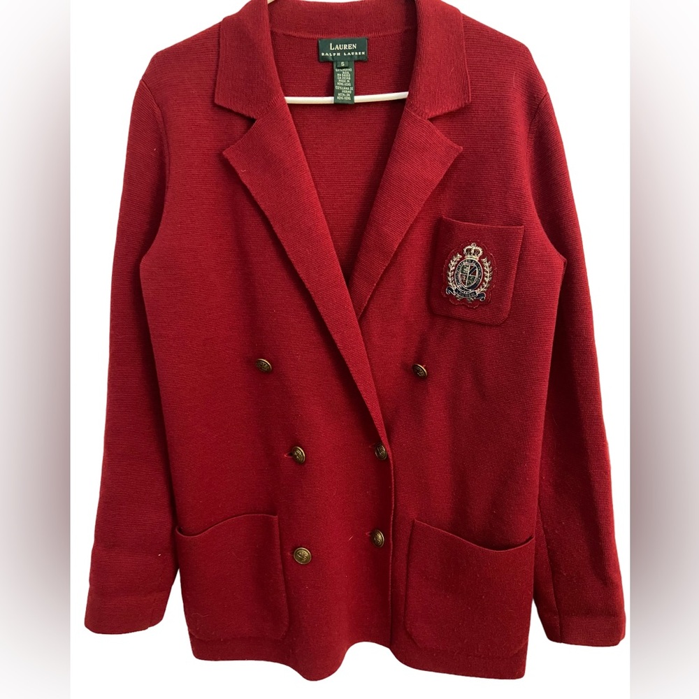 Vintage Lauren Ralph Lauren merino wool blazer double breasted 6 button deep red